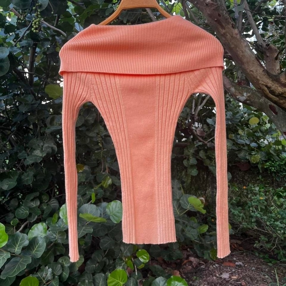 Peach bodycon off the shoulder ribbed Say What sweater Small